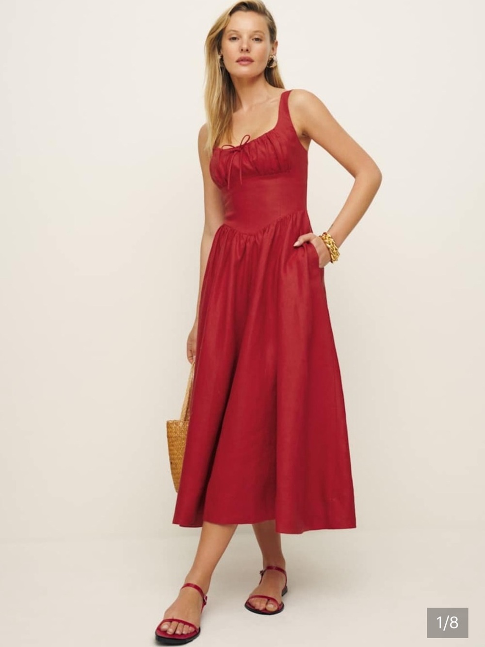 Reformation Red Linen Midi Skirt Dress